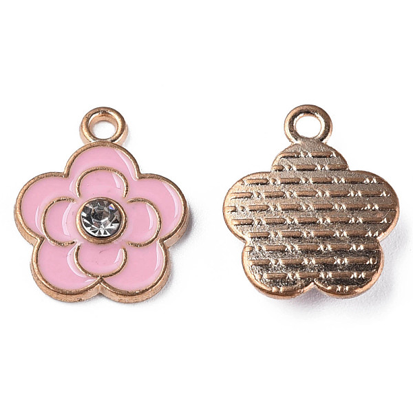 

PandaHall Alloy Enamel Pendants, with Crystal Rhinestone, Cadmium Free & Lead Free, Light Gold, Flower, Pink, 17x14x3mm, Hole: 1.8mm Alloy...