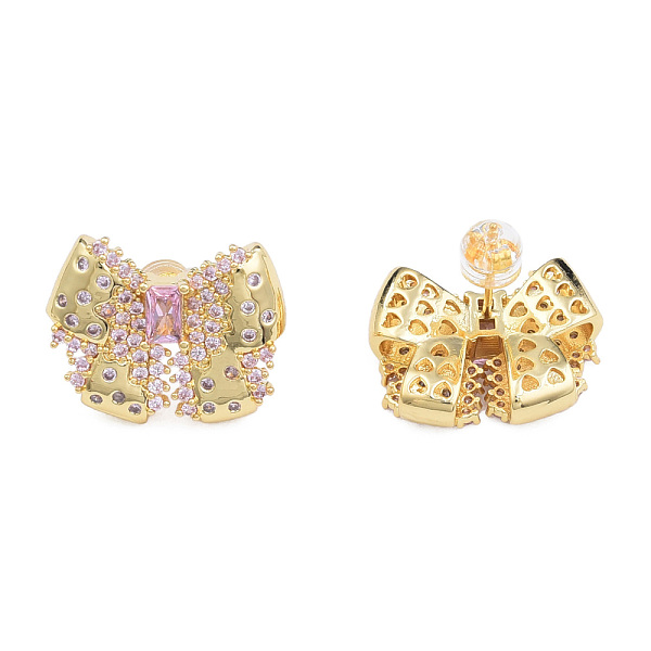 

PandaHall Cubic Zirconia Bowknot Stud Earrings, Golden Brass Jewelry for Women, Nickel Free, Pink, 17x20.5mm, Pin: 0.7mm Cubic Zirconia...