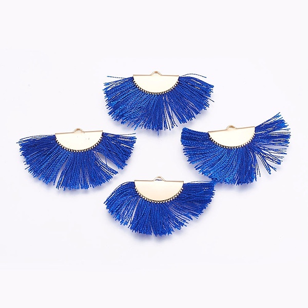

PandaHall Nylon Tassel Pendants, with Brass Findings, Nickel Free, Real 18K Gold Plated, Blue, 25~27x43~46x3mm, Hole: 1.5mm Nylon Blue