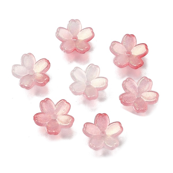 Acrylic Bead Caps, Flower, Pale Violet Red, 11x11.5x2mm, Hole: 1.5mm