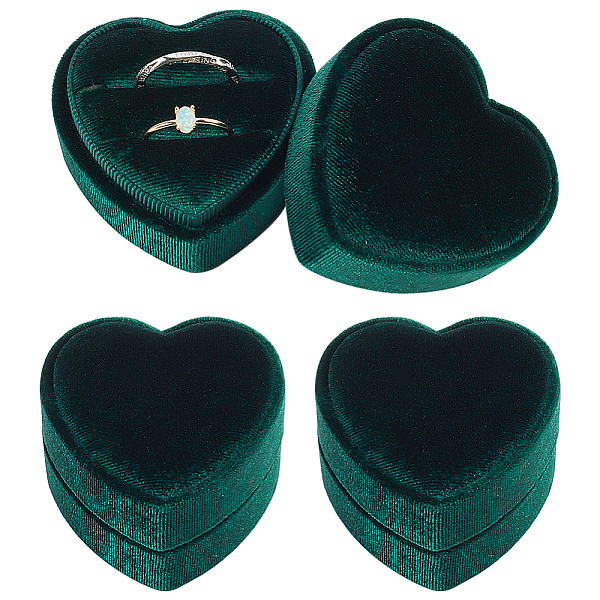 

PandaHall Heart Velvet Covered Cardboard Couple Rings Storage Box, Double Ring Case for Wedding, Engagement Gift Favor, Dark Green...