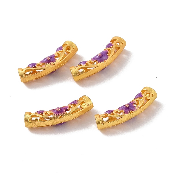 

PandaHall Hollow Alloy Tube Beads, with Enamel, Curved Tube, Matte Gold Color, Purple, 22.5x5mm, Hole: 3mm Alloy+Enamel Tube Purple