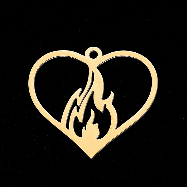 

PandaHall 201 Stainless Steel Pendants, Laser Cut, Heart with Flame, Golden, 25.5x28x1mm, Hole: 1.8mm 201 Stainless Steel Heart