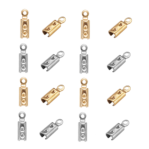 

PandaHall 100Pcs 2 Colors 304 Stainless Steel Folding Crimp Ends, Fold Over Crimp Cord Ends, Golden & Stainless Steel Color, 10x3x2.5mm...