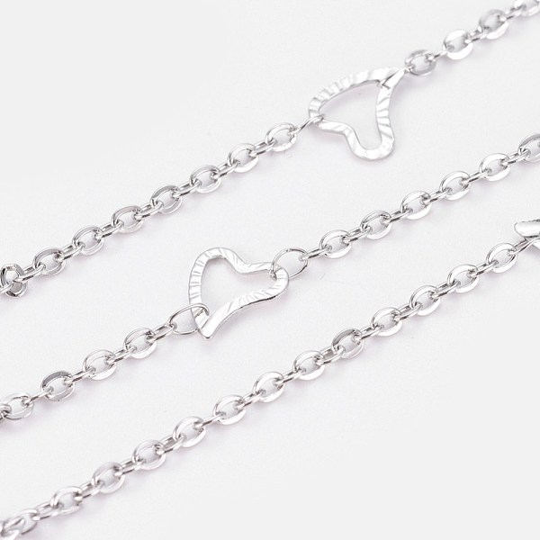 

PandaHall 304 Stainless Steel Cable Chains, with Heart Links, Soldered, with Spool, Flat Oval, Stainless Steel Color, 2.5x2x1mm, about 32.8...