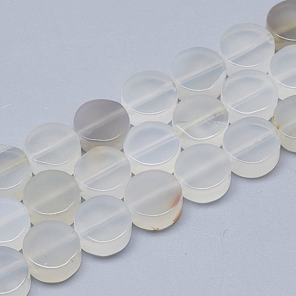 

PandaHall Natural White Agate Beads Strands, Flat Round, 10~10.5x5mm, Hole: 1mm, about 40pcs/strand, 16.3 inch Natural Agate Flat Round