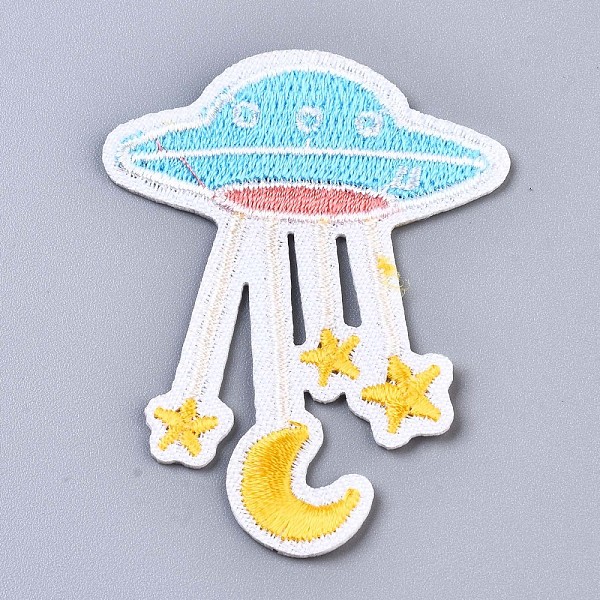 PandaHall UFO Appliques, Computerized Embroidery Cloth Iron on/Sew on Patches, Costume Accessories, Colorful, 53x40x1mm Cloth Vehicle