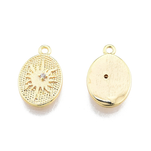 

PandaHall Brass Micro Pave Clear Cubic Zirconia Charms, Nickel Free, Oval with Sun Pattern, Real 18K Gold Plated, 14x9.5x2.5mm, Hole: 1.2mm...