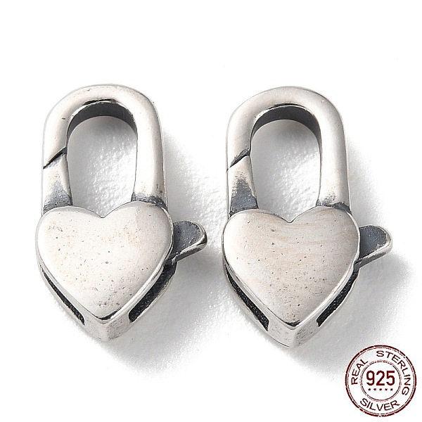 

PandaHall 925 Thailand Sterling Silver Lobster Claw Clasps, Heart, Antique Silver, 12.5x8x3mm, Hole: 1mm Sterling Silver Heart