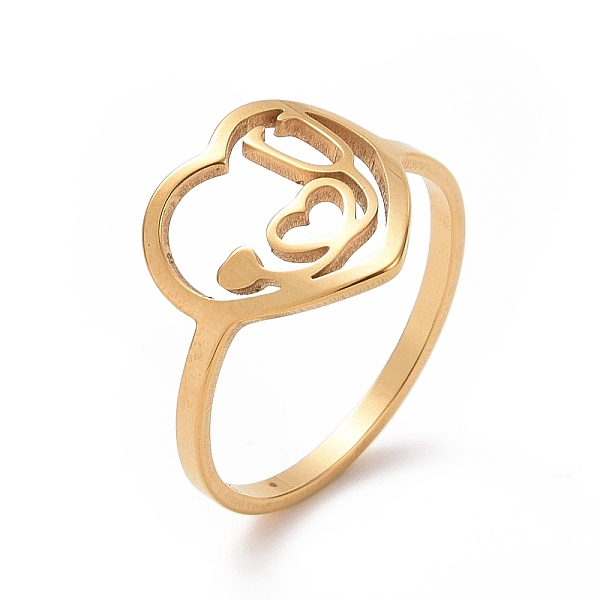 Placage Ionique (ip) 201 Coeur En Acier Inoxydable Avec Mot Love You Bague