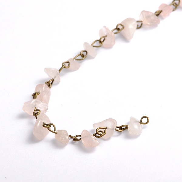 

PandaHall Handmade Natural Rose Quartz Chips Beads Chains for Necklaces Bracelets Making, with Antique Bronze Iron Eye Pin, Unwelded, 39.3..., Pink