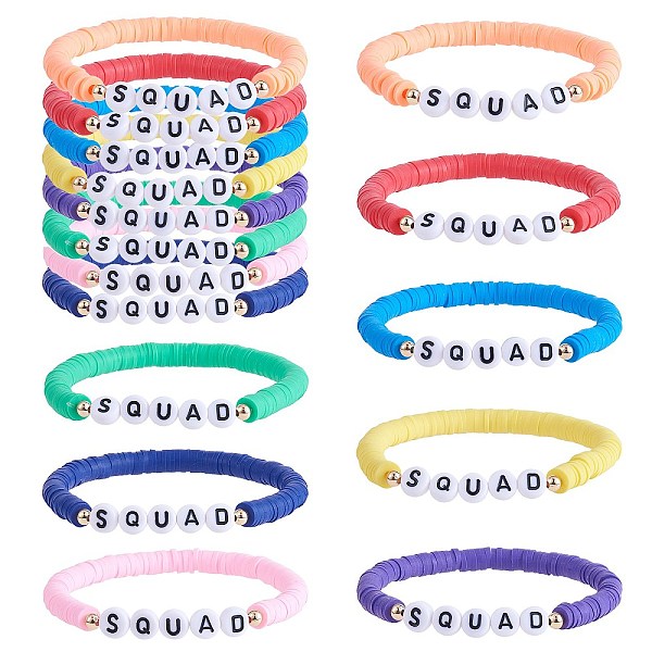 

PandaHall 8Pcs 8 Colors Polymer Clay Heishi Surfer Stretch Bracelets Set, Acrylic Word Squad Preppy Bracelets for Women, Mixed Color, Inner..., Multicolor