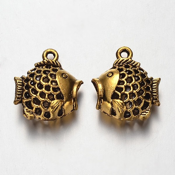 

PandaHall Tibetan Style Hollow Alloy Pendants, Fish, Antique Golden, 20x18x8mm, Hole: 1mm Alloy Fish