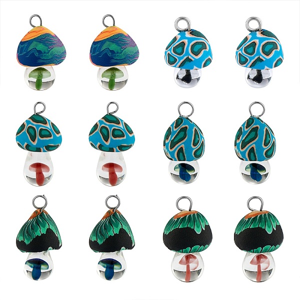 

PandaHall 14Pcs 7 Colors Handmade Polymer Clay Pendants, with Handmade Lampwork and Platinum Plated Iron Loop, Mushroom, Mixed Color..., Multicolor