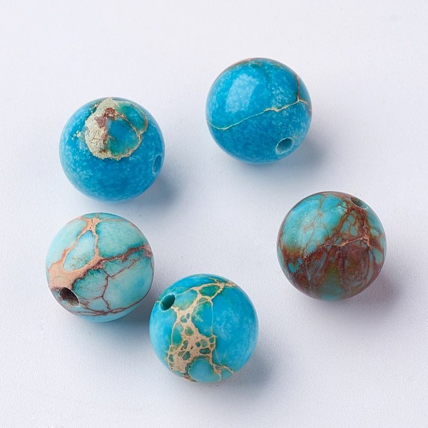 

PandaHall Round Natural Imperial Jasper Beads, Dyed, Sky Blue, 10mm, Hole: 1mm Imperial Jasper Round Blue