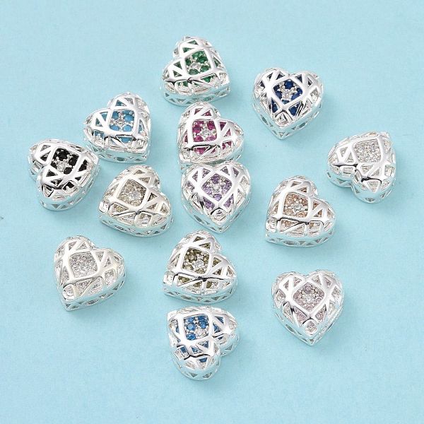 

PandaHall Eco-friendly Brass Cubic Zirconia Multi-Strand Links, Nickel Free, Cadmium Free & Lead Free, Heart, Silver Color Plated, Mixed..., Multicolor