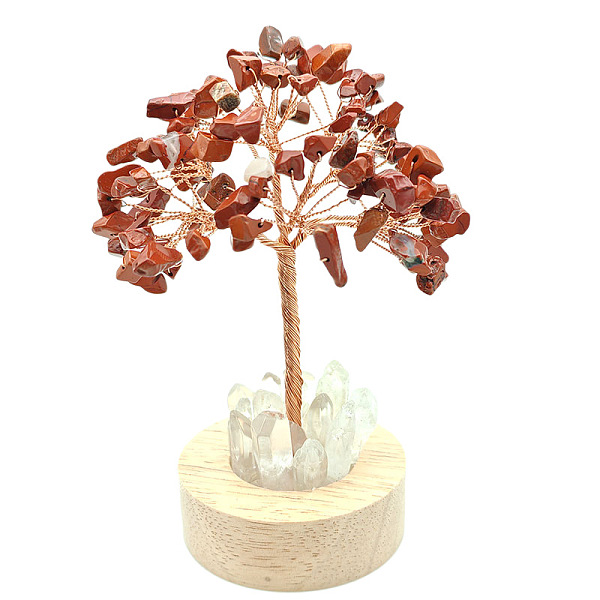 PandaHall Natural Red Jasper Chips Tree Night Light Lamp Decorations, Wooden Base with Copper Wire Feng Shui Energy Stone Gift for Home...