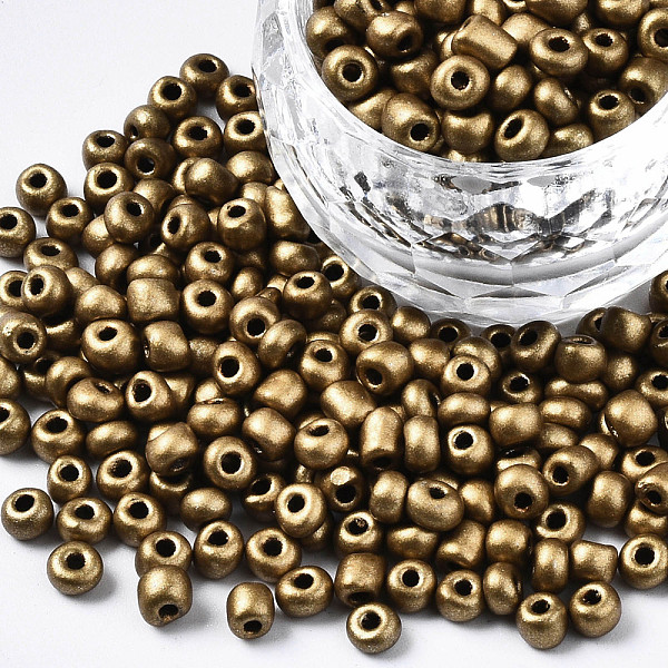 

PandaHall 6/0 Glass Seed Beads, Baking Paint, Round Hole, Round, Dark Goldenrod, 4~5x3~5mm, Hole: 1.2~1.5mm, about 4500pcs/Pound Glass