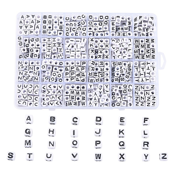

PandaHall Opaque Acrylic Beads, Horizontal Hole, Alphabet Style, Cube, Letter A~Z, 7x7x7mm, Hole: 3.5mm, about 768pcs/box Acrylic Letter A~Z..., White