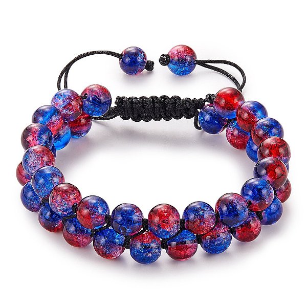 

PandaHall Sparkling Round Glass Braided Bead Bracelet, Double Layered Wrap Adjustable Bracelet for Women, Medium Blue, Inner Diameter...