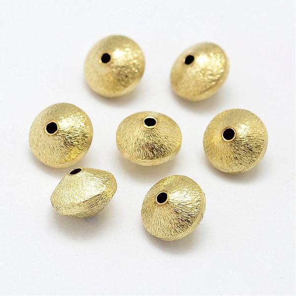 

PandaHall Brass Textured Beads, Nickel Free, Bicone, Raw(Unplated), 10x7mm, Hole: 2mm Brass Bicone