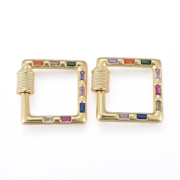 

PandaHall Brass Micro Pave Cubic Zirconia Screw Carabiner Lock Charms, for Necklaces Making, Long-Lasting Plated, Square, Colorful, Real 18K...