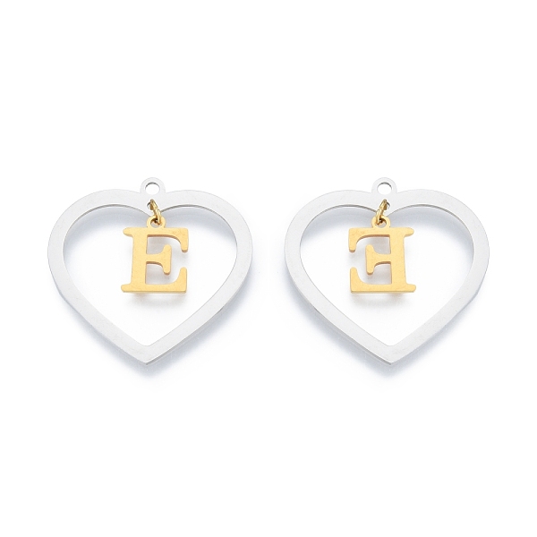 

PandaHall 201 Stainless Steel Pendants, Hollow, Heart with Letter A~Z, Real Gold Plated & Stainless Steel Color, Letter.E, 29x29.5x1mm, Hole...