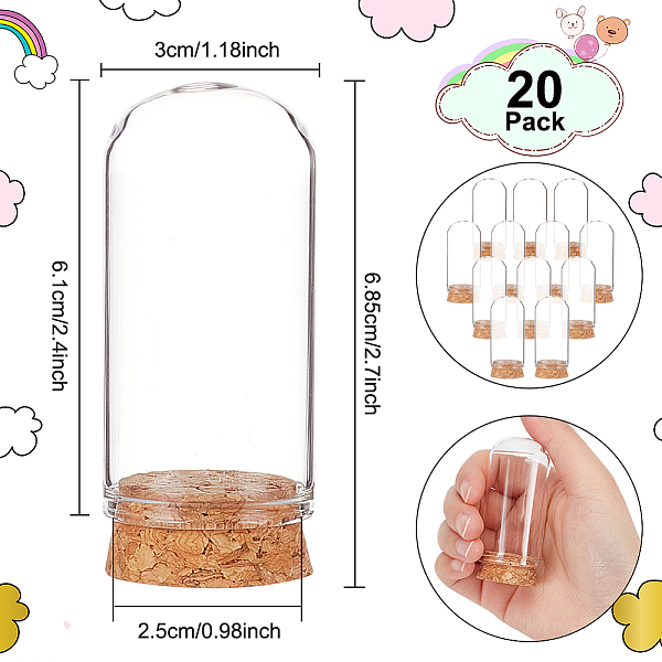 

PandaHall BENECREAT 20 PCS Dome Decorative Jars, 2.4x1.2inch Glass Display Dome with Cork Base for Flower Storage Home Christmas Party Glass..., Clear