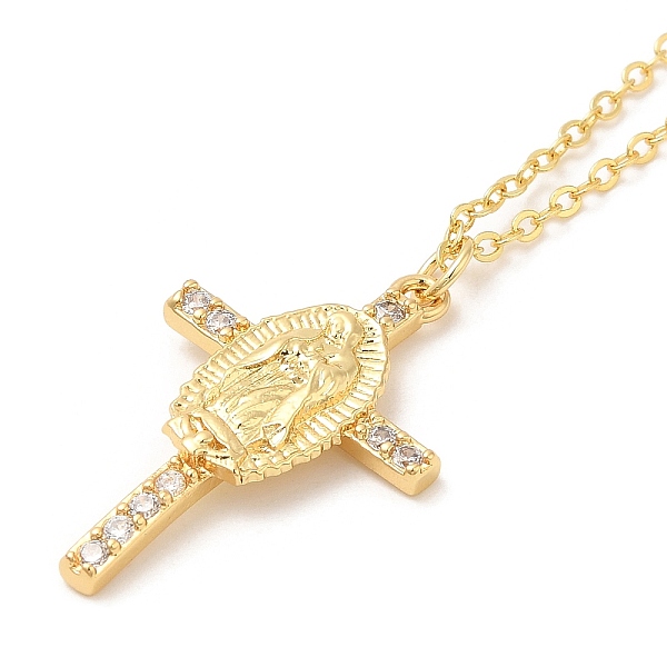 

PandaHall Brass Micro Pave Cubic Zirconia Pendants Necklace, Cross, 17.64 inch(44.8cm), Brass Cross