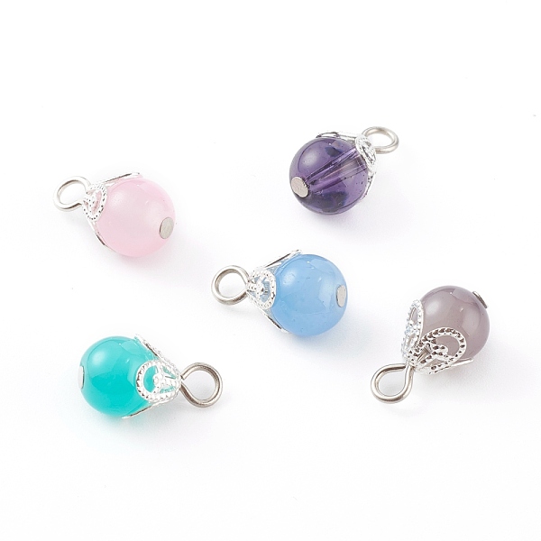 

PandaHall Glass Pendants, with Brass Findings, Round, Platinum , Mixed Color, 15x8.5mm, Hole: 3mm Brass+Glass Round Multicolor