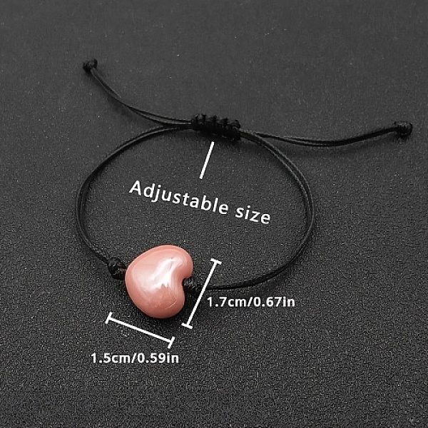 

PandaHall Porcelain Braided Bead Bracelets, Adjustable Waxed Cord Bracelets for Women, Heart, Heart: 15x17mm Porcelain Heart Pink