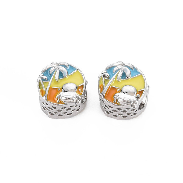 

PandaHall Rack Plating Alloy Enamel European Beads, Large Hole Beads, Cadmium Free & Nickel Free & Lead Free, Flat Round with Tree, Platinum...