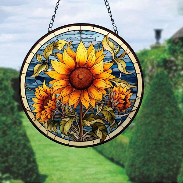 

PandaHall Stained Acrylic Window Hanger Panel, with Metal Chain and Jump Rings, for Suncatcher Window Hanging Decoration, Flower, 150x2mm...