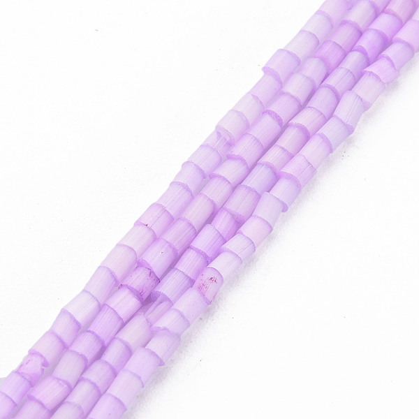 

PandaHall Glass Silk Stain Style Beads Strands, Tube, Plum, 1.5~5x2mm, Hole: 0.8mm, about 185~187pcs/strand, 15.55 inch~15.75 inch..., Purple