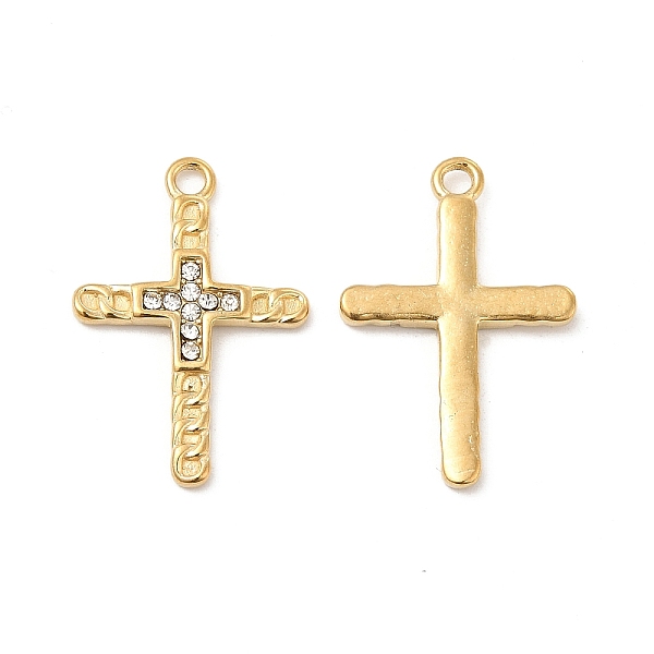 

PandaHall Vacuum Plating 201 Stainless Steel with Rhinestone Pendants, Religion Cross Charms, Real 18K Gold Plated, Crystal, 27.5x18.5x2.5mm..., Clear