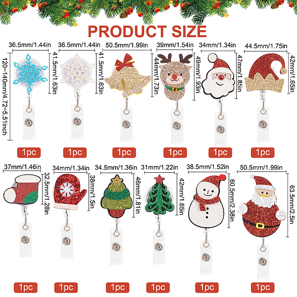 

PandaHall BENECREAT 12 Pieces Christmas Felt Badge Reel, Santa Elk Snowman Felt Badge Holder with Alligator Clip for Doctors, Teachers..., Multicolor
