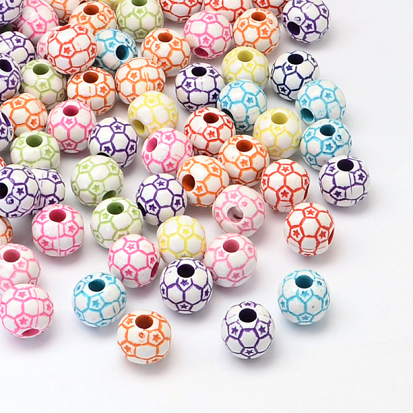 

PandaHall FootBall/Soccer Ball Craft Style Acrylic Beads, Sports Beads, Mixed Color, 12mm, Hole: 4mm, about 580pcs/500g Acrylic Sports..., Multicolor