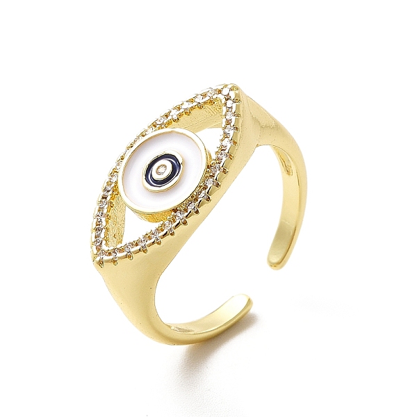 

PandaHall Clear Cubic Zirconia Horse Eye with Enamel Open Cuff Ring, Brass Jewelry for Women, Real 18K Gold Plated, US Size 7 3/4(17.9mm)..., White
