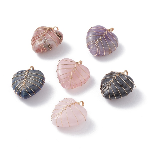 

PandaHall Natural Mixed Gemstone Pendants, with Real 18K Gold Plated Eco-Friendly Copper Wire, Heart, 34x30.5x17mm, Hole: 5.5mm Mixed Stone...