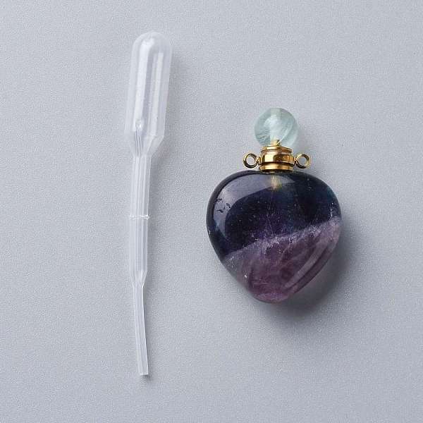 

PandaHall Natural Fluorite Openable Perfume Bottle Pendants, with 304 Stainless Steel Findings and Plastic Transfer Pipettes, Heart...