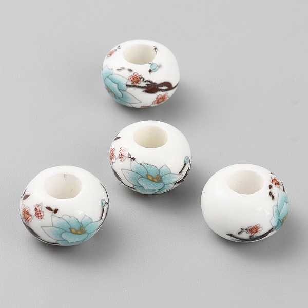 

PandaHall Handmade Porcelain European Beads, Large Hole Beads, Rondelle with Flower Pattern, White, 14x9mm, Hole: 5.5mm Porcelain Rondelle...