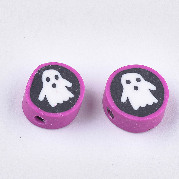 

PandaHall Halloween Theme Handmade Polymer Clay Beads, Flat Round with Ghost, Orchid, 10~11x5mm, Hole: 1.5mm Polymer Clay Flat Round Purple