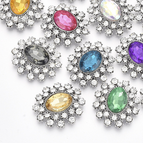 

PandaHall Antique Silver Plated Alloy Cabochons, with Resin Rhinestone and Crystal Glass Rhinestone, Faceted, Oval, Mixed Color..., Multicolor