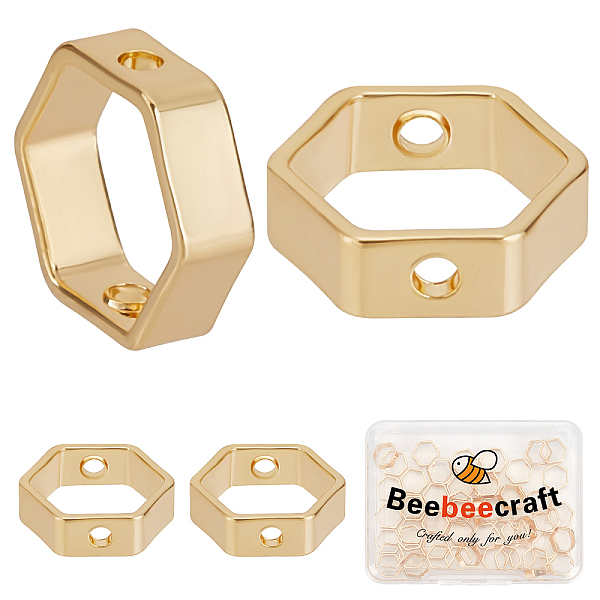 

PandaHall Beebeecraft 60Pcs/Box Hexagon Beads Frames 18K Gold Plated Hole Beads Frame 8x8.5x2.5mm Hallow Open Bead Frame Fit 7mm Beads for...