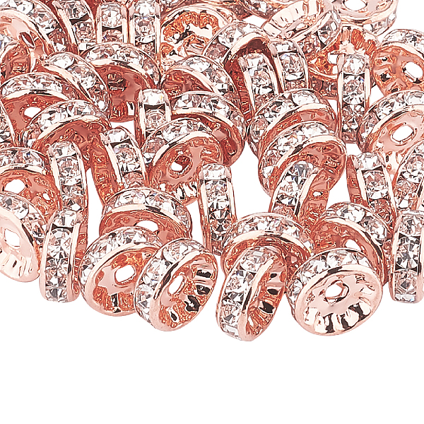 

PandaHall Brass Rhinestone Spacer Beads, Grade AAA, Straight Flange, Rose Gold Metal Color, Rondelle, Crystal, 10x4mm, Hole: 2mm, 50pcs/box..., Clear