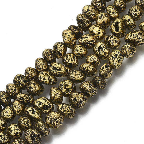 

PandaHall Electroplated Natural Lava Rock Beads Strands, Nuggets, Antique Golden Plated, 6~10x6~10x5~8mm, Hole: 1mm, about 52~54pcs/strand...