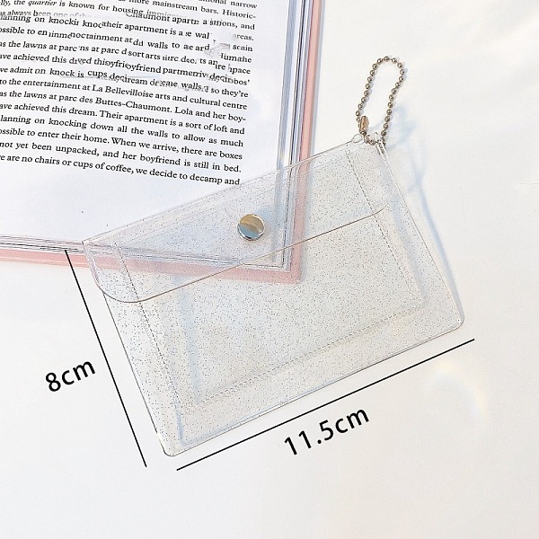 

PandaHall PVC Glitter Card Purse Keychain, with Ball Chains and Snap Button, Card Bag, Clear, 80x115mm Plastic None Clear