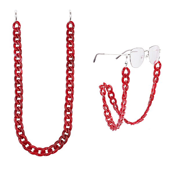 

PandaHall GORGECRAFT Acrylic Eyeglass Chain, Eyeglasses Necklace with 304 Stainless Steel Lobster Claw Clasps Glasses Cord for Women, Dark..., Red