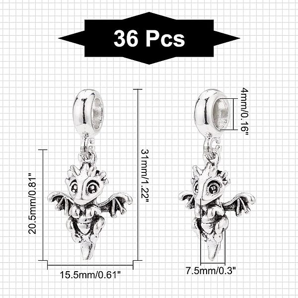 Chgcraft 36 個ドラゴンダングルチャームチベットドラゴンペンダントスタイル合金ヨーロッパダングルチャーム大穴ペンダントネックレスブレスレットジュエリー作成とクラフト