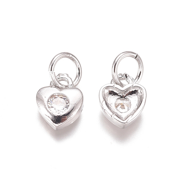 

PandaHall Brass Pendants, with Cubic Zirconia and Jump Rings, Heart, Clear, Platinum, 7x6x2mm, Hole: 3mm Brass+Cubic Zirconia Heart Clear